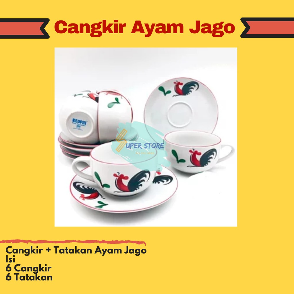 Cangkir Ayam Jago / Gelas Ayam Jago / Cangkir + Tatakan Ayam Jago
