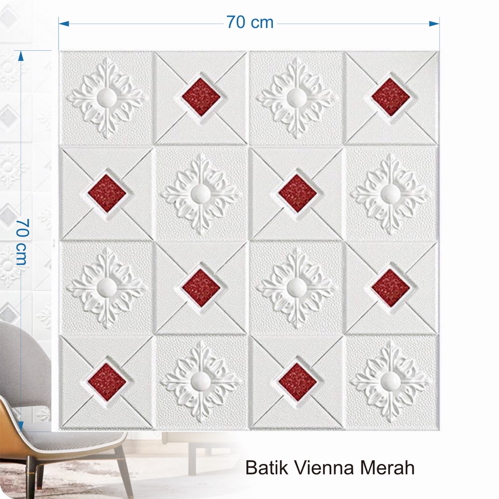 BATIK KRISTAL 70X70cm | Wallpaper Foam 3D Sticker Dinding Hiasan Dekorasi Kamar Tidur Plafon Wallfoam Kedap Peredam Suara-BTK VIENA MERAH