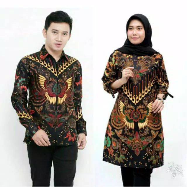 COUPLE KEMEJA BATIK DAN TUNIK MOTIF KUPU SOGAN