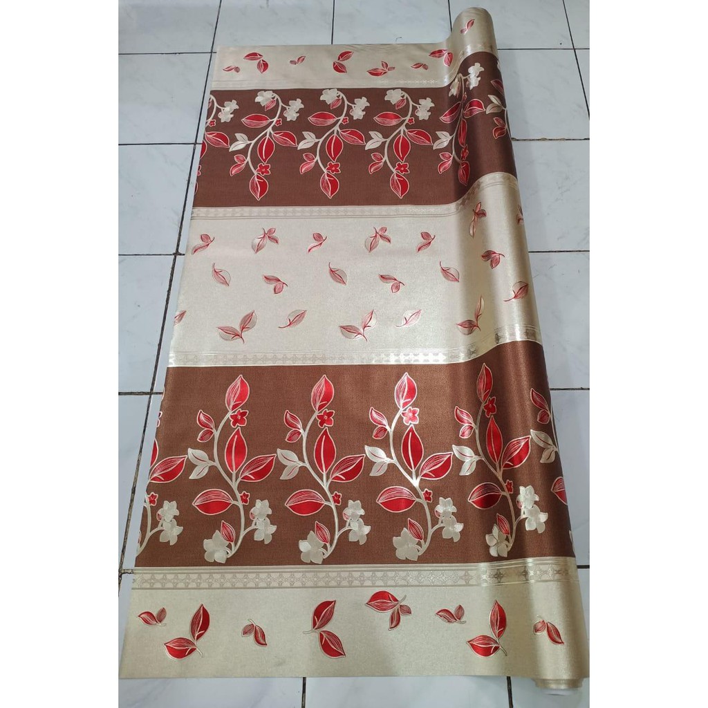 Taplak meja makan plastik persegi motif daun merah