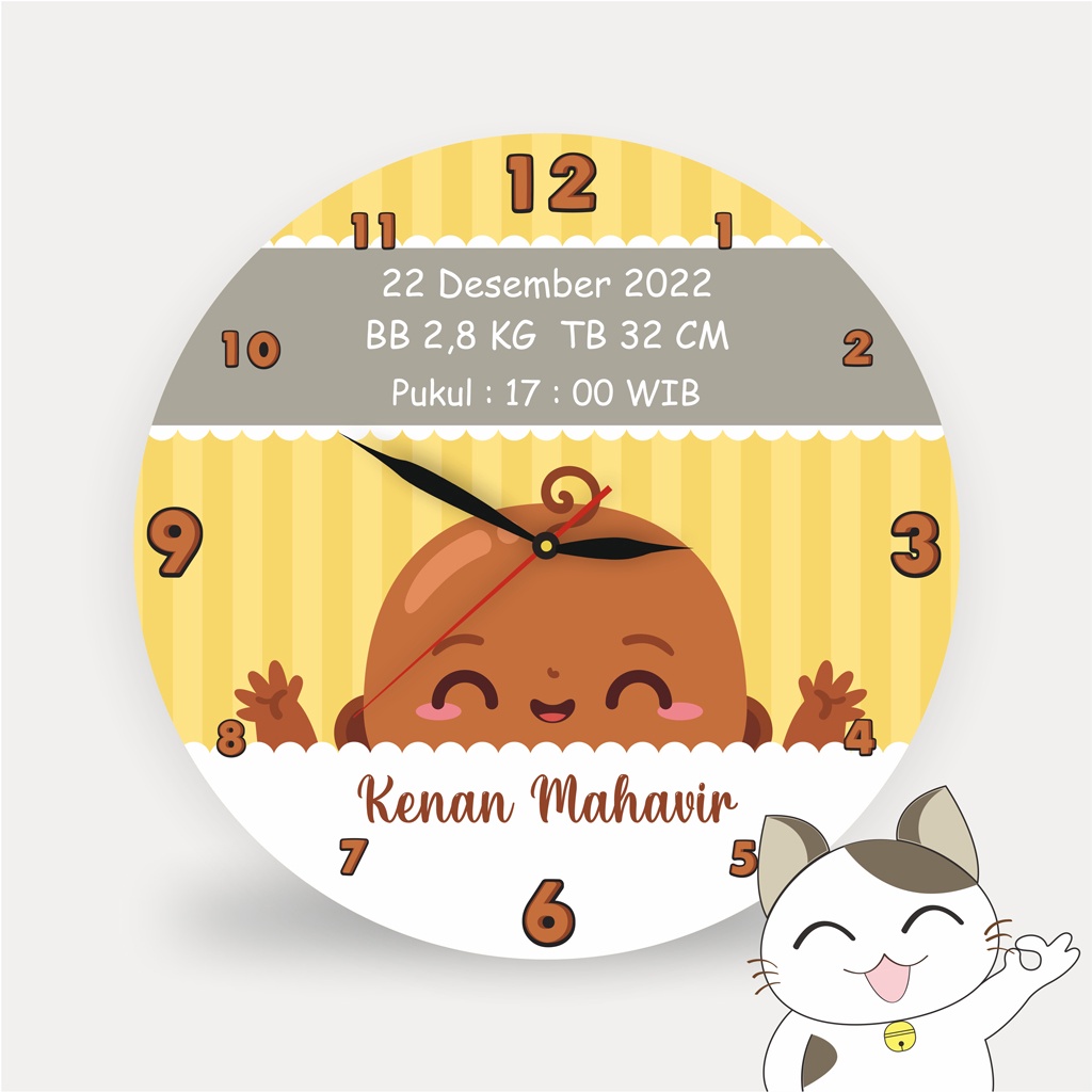 Jam Dinding Custom Unik Karakter Hadiah Bayi Duduk 20CM Kado Kelahiran Modern