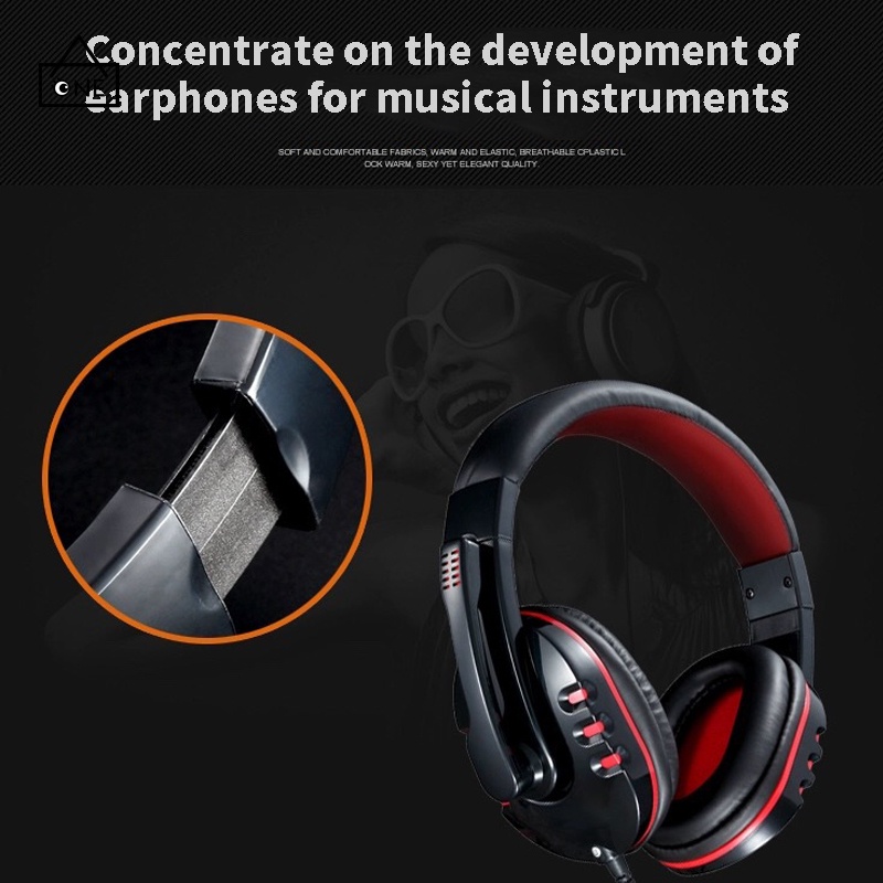 COD❤Headset gaming dengan mic 3.5mm Bass Stereo Kompatibel dengan komputer dan ponsel