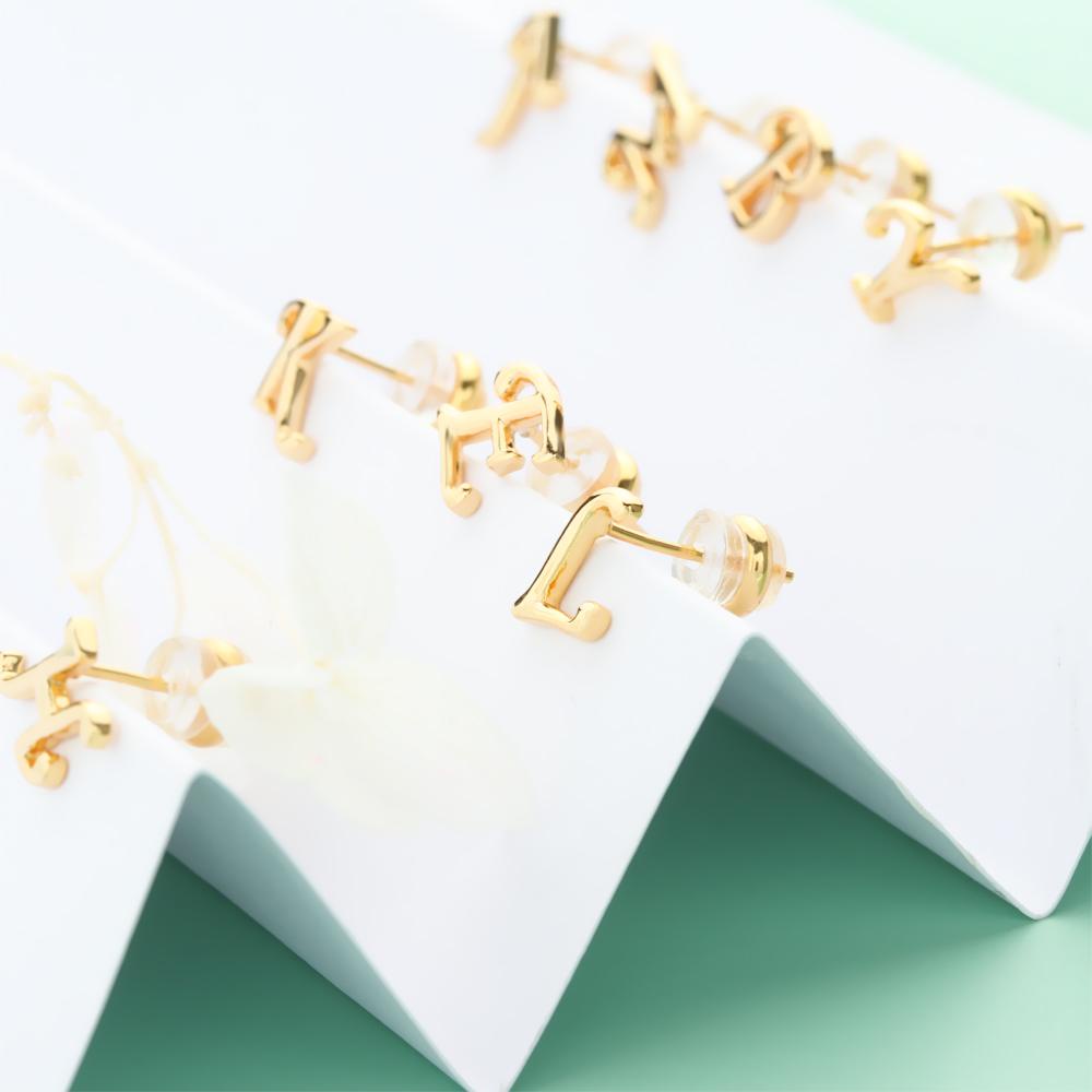 Anting Huruf Inisial Nanas Mewah Wanita Gadis Hadiah Lapis Emas 18K