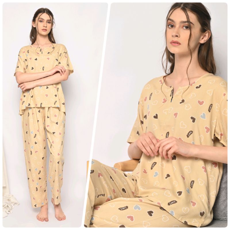 ONE SET PIYAMA RAYON-CPJ SLTG LOVE VANILA