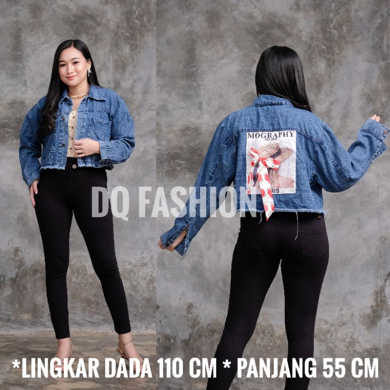 Jaket Jeans Wanita Oversize Crop Wash Denim Bahan Tebal Muat BB 80-90 kg Jumbo