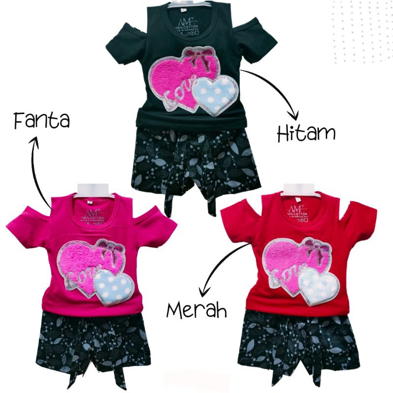 Setelan Anak Perempuan &quot;DOUBLE LOVE&quot; Size 1-5th bahan Ducati Katun Spandek Premium