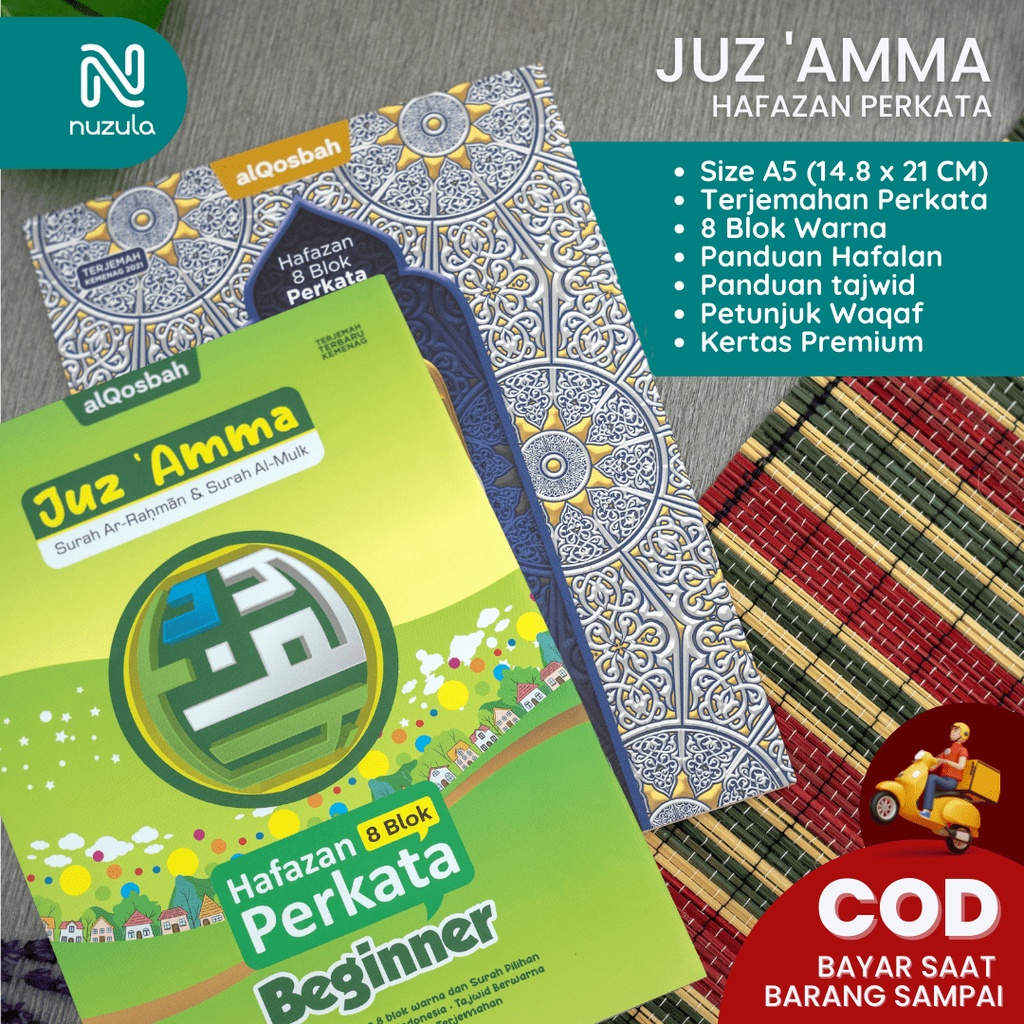 Juz Amma Hafazan 8 Blok Warna Perkata A5 - Juz 30 Sedang Per Kata Belajar Terpisah Hafalan Berwarna 