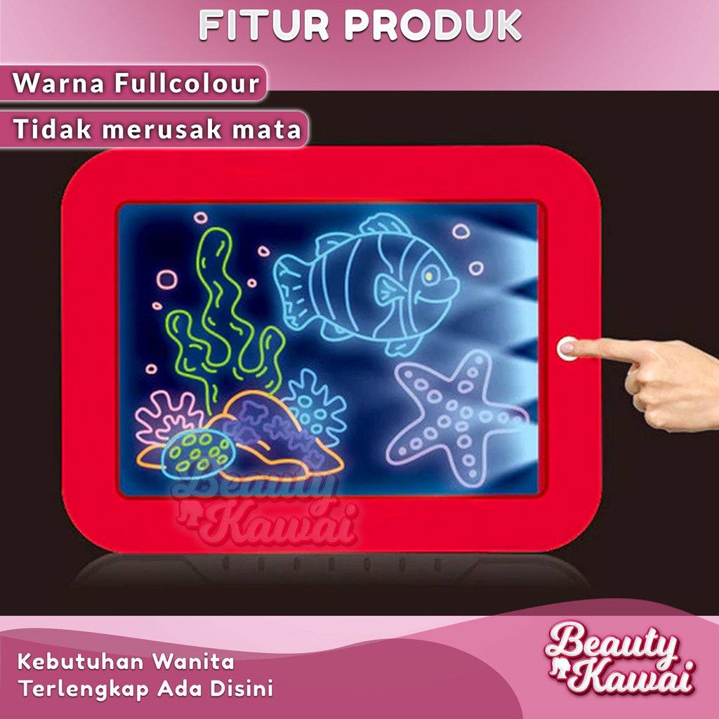 Papan Tulis Mainan Anak LCD Pad Writing Tablet LED Gambar Neon Pen 9inch