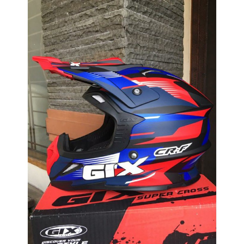 Helm Cross Gix Trail Trabas Supermoto Klx Cross One Ride Vixion Blue Special Edition