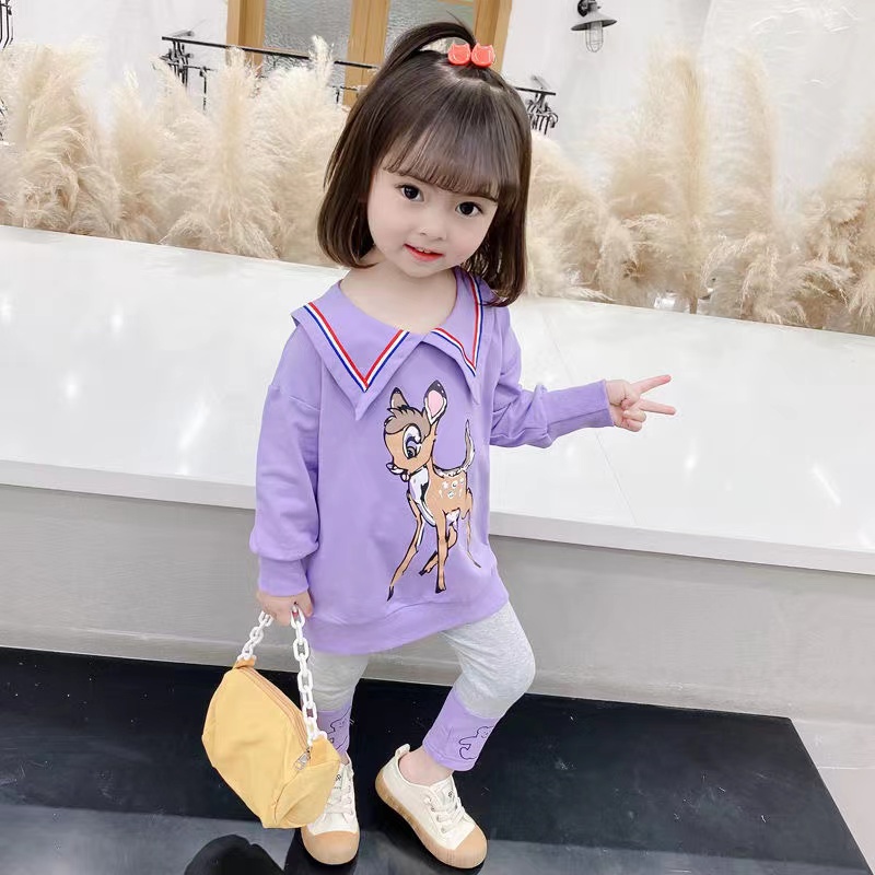 KF CAT  Setelan Anak Perempuan Motif Hewan Lengan Panjang Fashion Lucu Style Ala Korea Bahan Cotton Import Untuk Umur 2-6 Thn