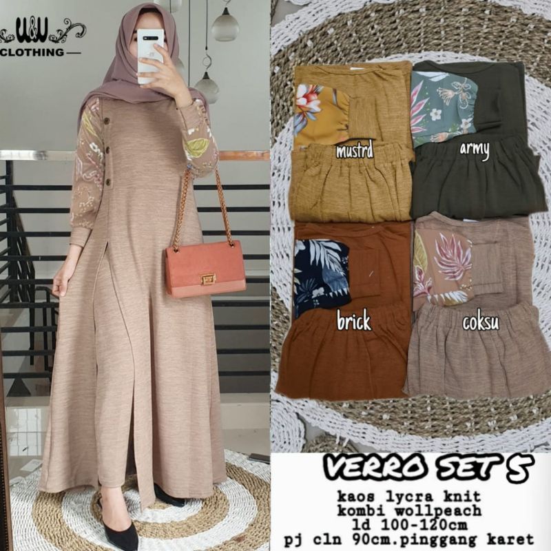 SETELAN GAMIS + CELANA POLOS KAOS KNIT VERRO SET 5 U&U CLOTHING