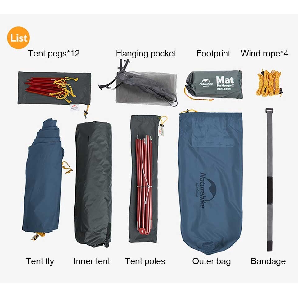 NATUREHIKE Mongar Waterproof Ultralight 2 Person Tent - NH19M002-J - Tenda Camping untuk 2 Orang - Anti Air dan Ringan