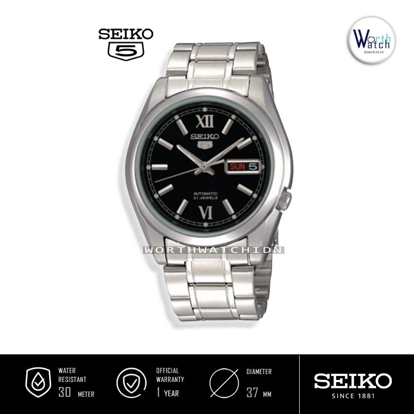 Jam Tangan Pria Otomatis Seiko 5 Men Automatic Black Dial Stainless Steel Original SNKL-55-K1