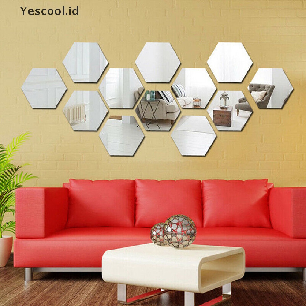 12 Pcs Stiker Dinding Model Cermin Bahan Akrilik Bentuk Hexagon 3D Untuk Dekorasi Rumah