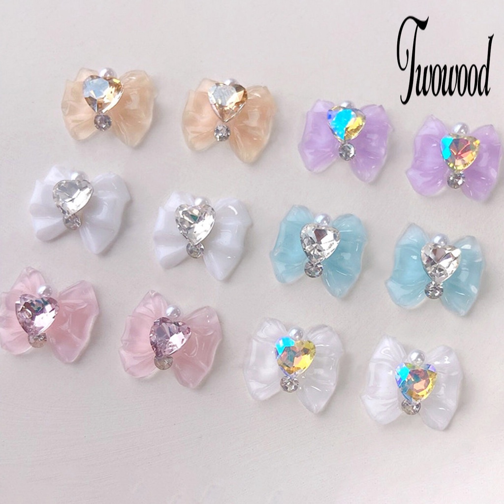 10pcs Charms Berlian Imitasi Bentuk Hati Dan Pita Untuk Dekorasi Nail Art