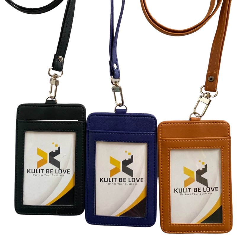 KBL Id Card Holder Kulit Pu Premium 3 Slot Dengan Tali Kulit