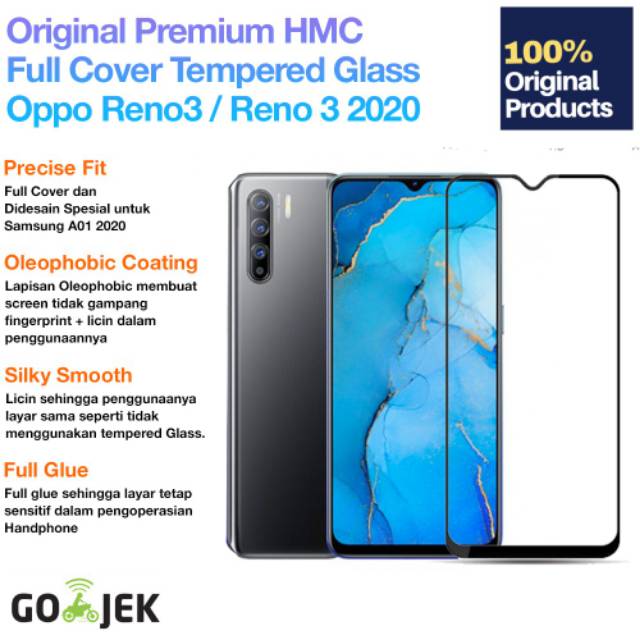 Premium glass oppo reno 3 anti gores full cover