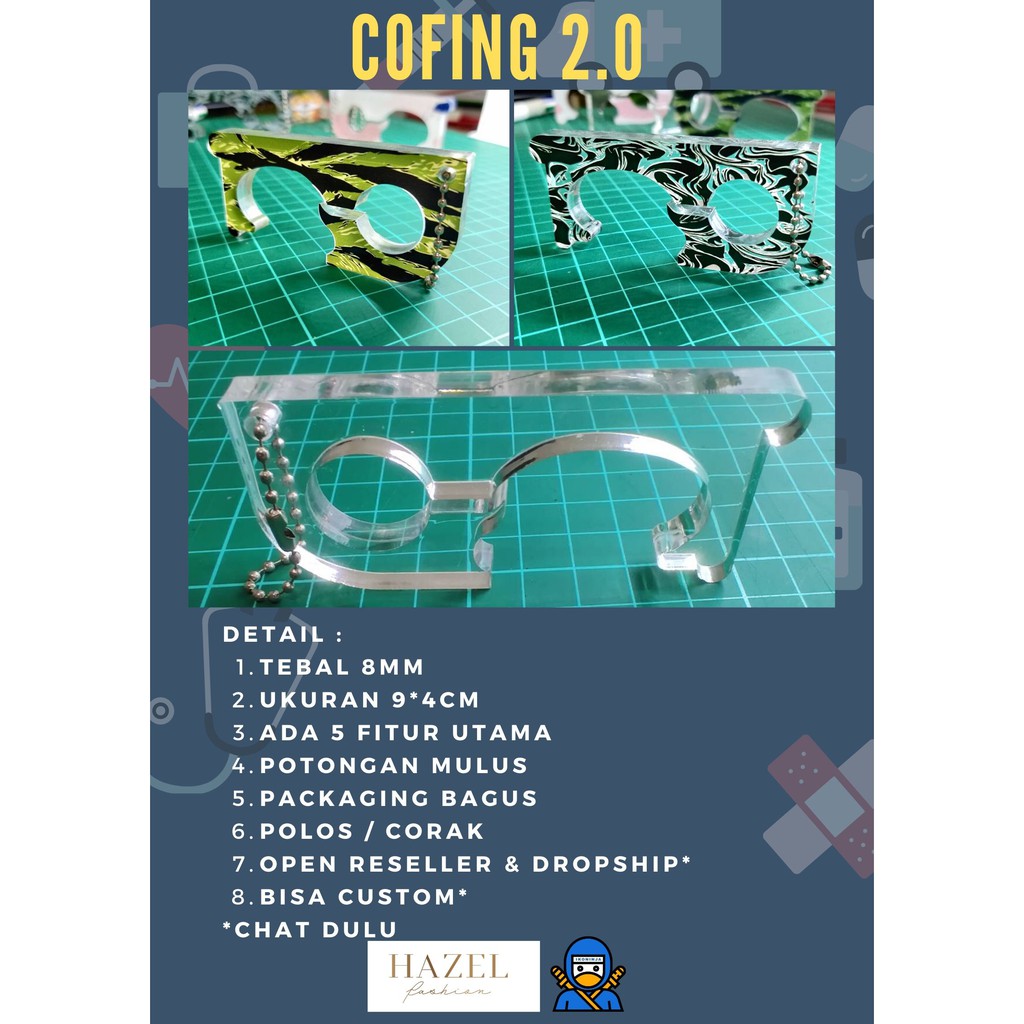 Cofing Corona Finger COVID19 Korona Alat Bantu Sentuh Anti Virus Buka Pintu Gantungan Kunci Akrilik