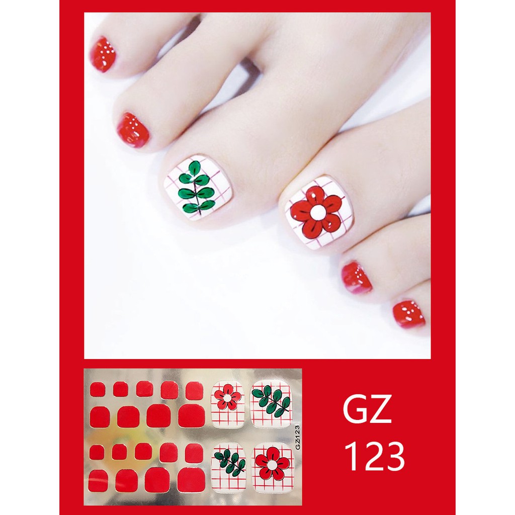 GZ098-114 3D Toe Nail Sticker DIY Nail Art Self-adhesive False Nail Sticker Waterproof Manicure