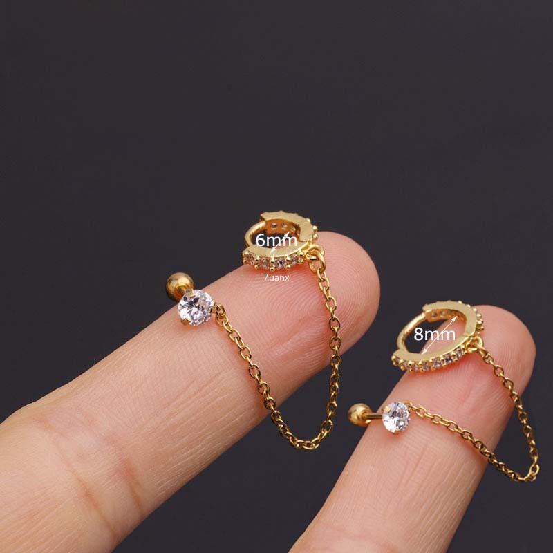 1set Anting Tindik Lobus Helix Juntai Rumbai Gold Silver 6mm 8mm