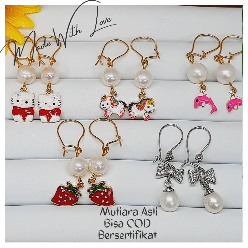 Anting Anak|Anting kuda poni|Anting Anak Mutiara asli|Anting Anak Perempuan|Anting Anak Emas Plated|