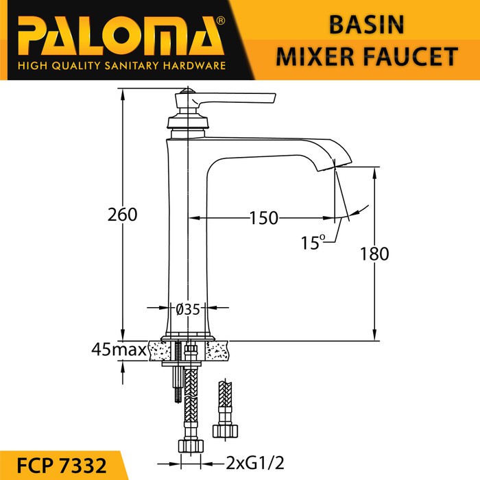 PALOMA FCP 7332 Keran Mixer Wastafel Cuci Tangan Panas Dingin Kran Air