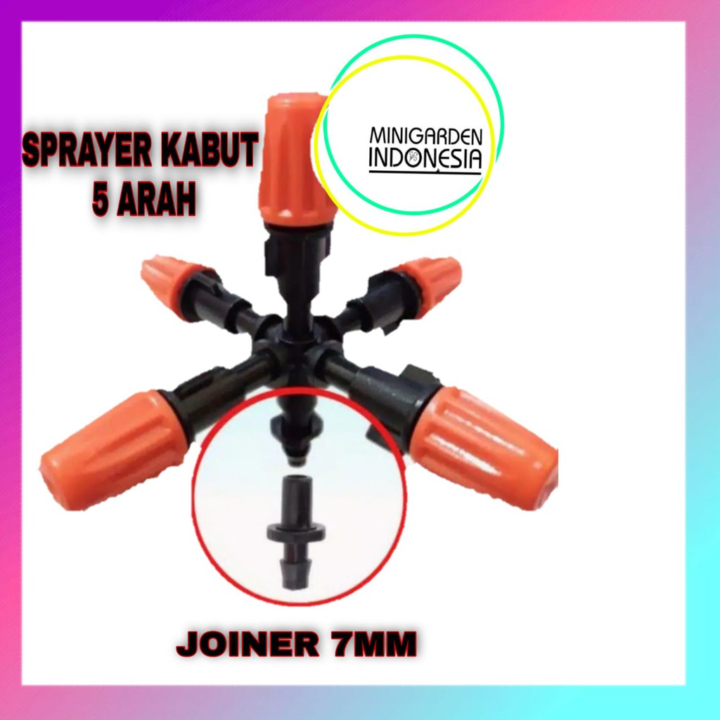 FOGGER SPRAYER KABUT 5 ARAH + KONEKTOR JOINER 7MM fitting 5 way mist nozzle sprinkler siram taman