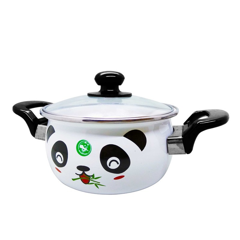 Maspion Panci Enamel Hello Panda 18 cm - Putih/ Panci Masak Serbaguna Panci Anti Lengket