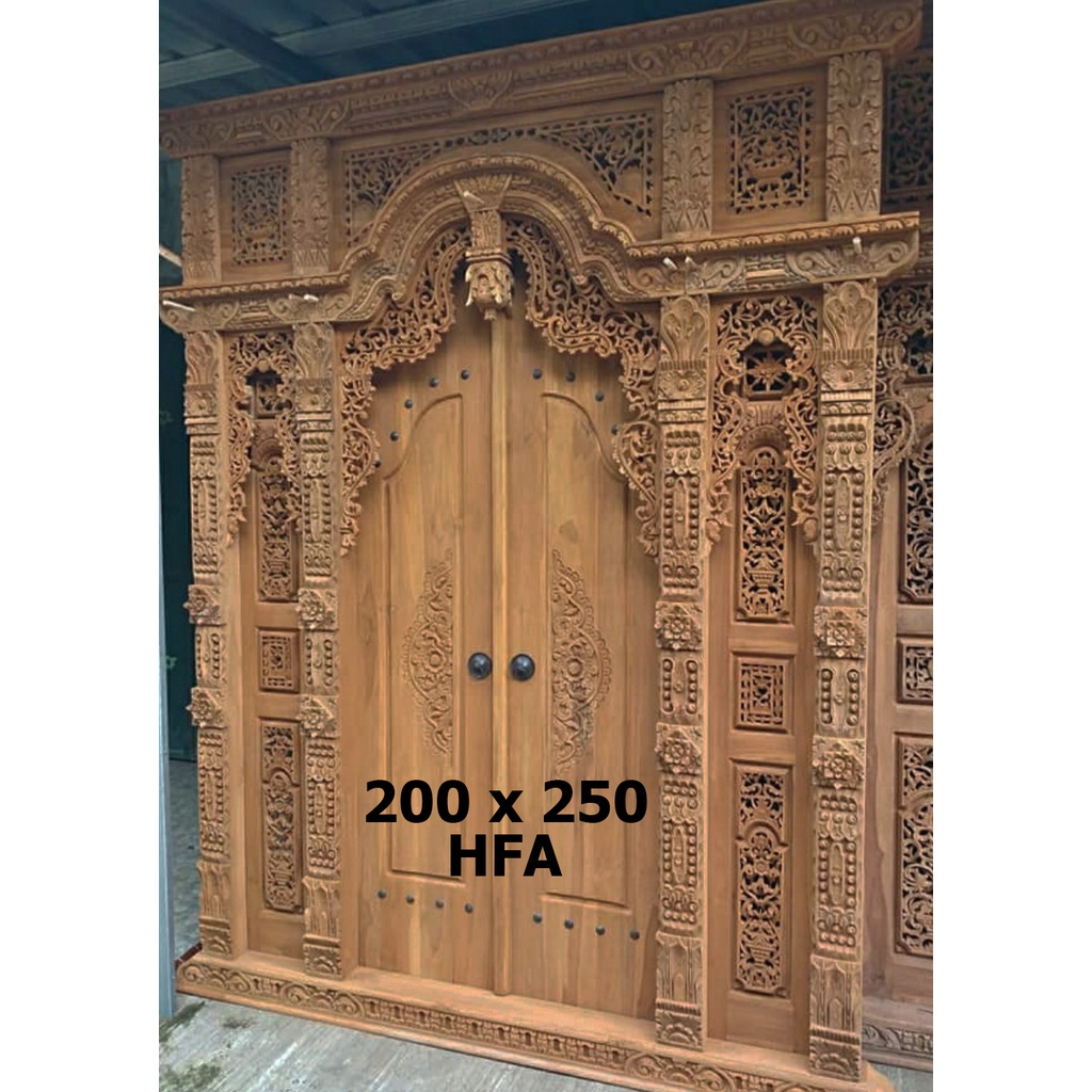 PINTU RUMAH GAPURA GEBYOK FULL KAYU JATI KERING TUA UKIRAN JEPARA