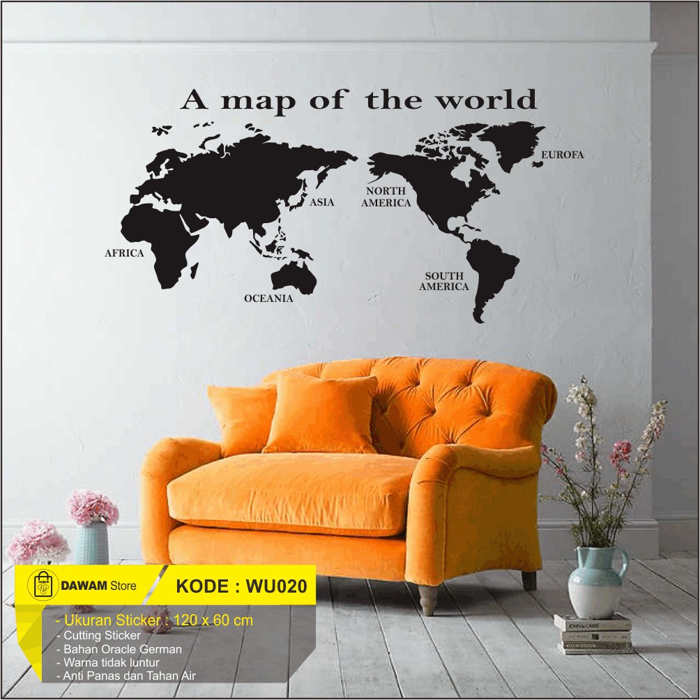 Cutting Sticker Dinding Wall Sticker Dekorasi rumah Map Peta Dunia