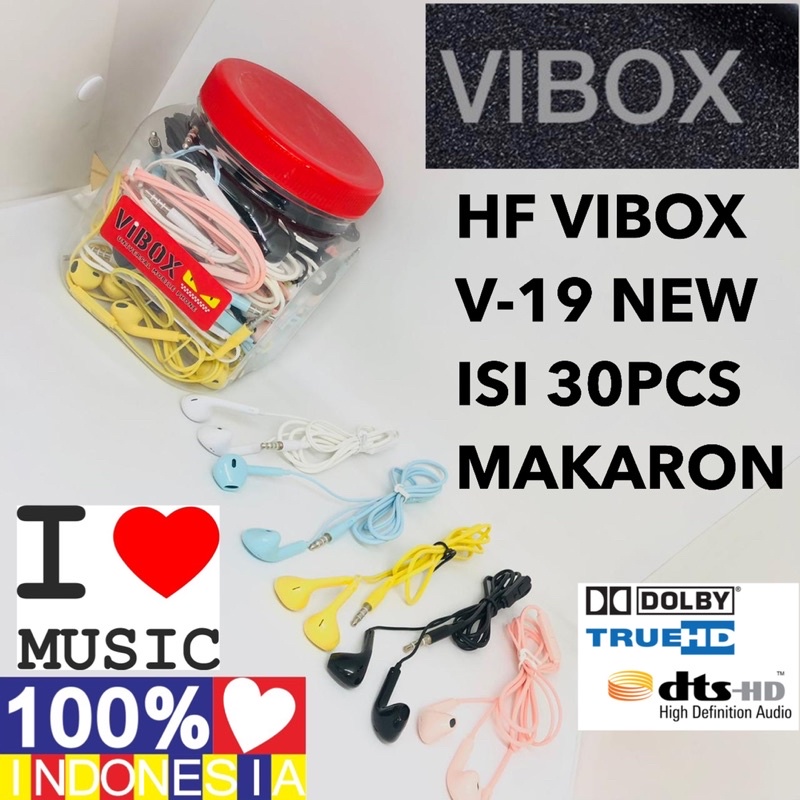 GROSIR HANDSFREE MACARON TOPLES VIBOX V19 NEW ISI 30PCS ORIGINAL FULL MUSIC ASIK