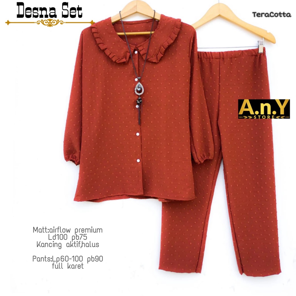 DESNA SET BY ANY - SET BAJU DAN CELANA WANITA-TERACOTA