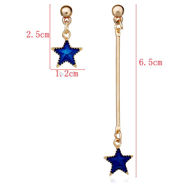 LRC Anting Tusuk Trendy Gold Color Star Shape Decorated Asymmetric