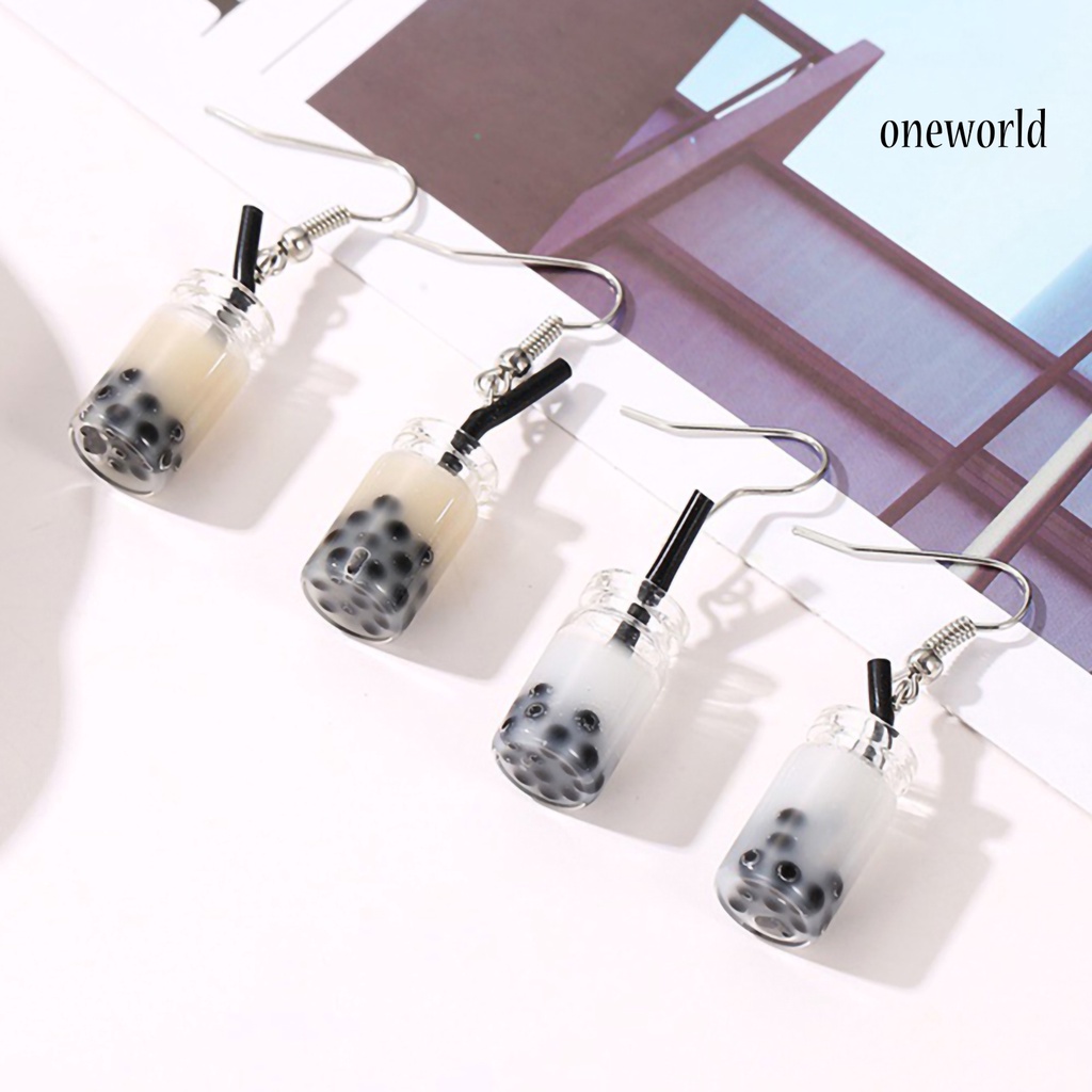 OW# Hooks Earrings Bubble Tea Long Dangle Women Drink Drop Earrings Jewelry for Party