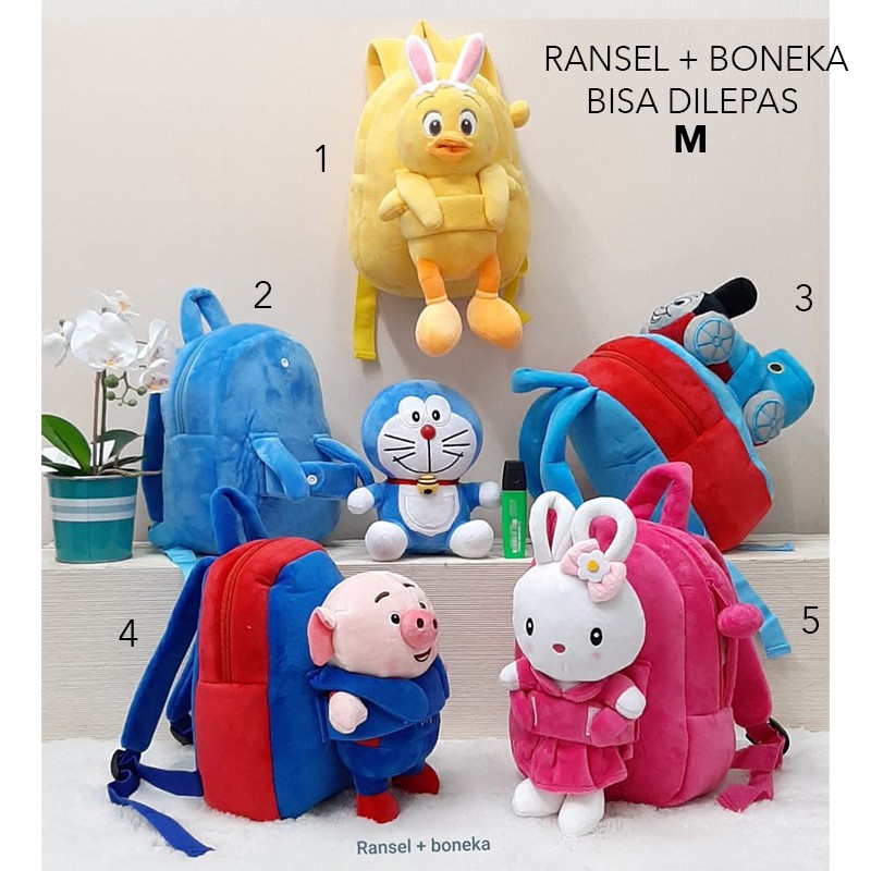 Tas ransel anak impor boneka pippa pig babi duck bebek rabbit doraemon thomas kereta paud sekolah