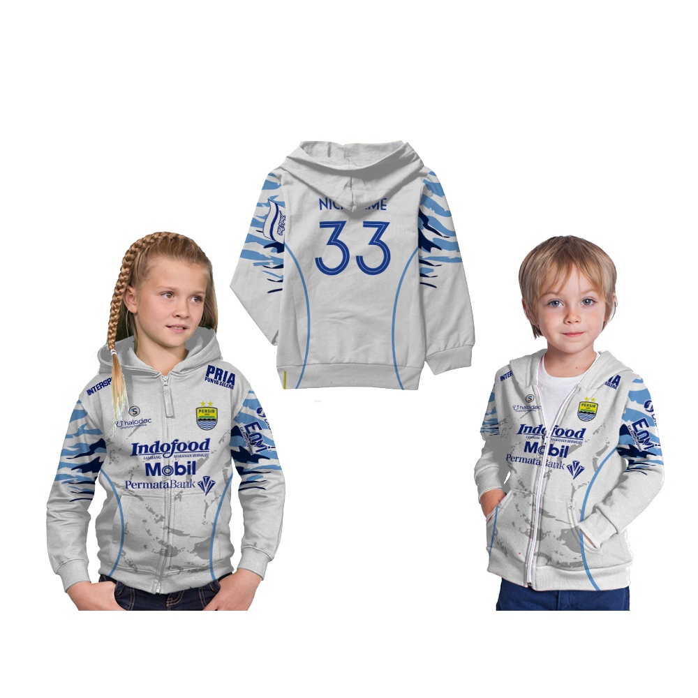 Jaket Hoodie Kids Persib Away 2021 Full Printing Free Custom Nama
