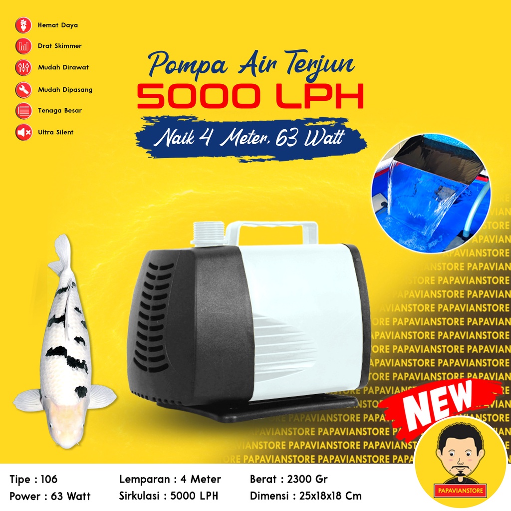 Pompa Air Celup Kolam Ikan Koi 5000 Liter - Mesin Sirkulasi Filter Submersible Pump Low 60 Watt 106