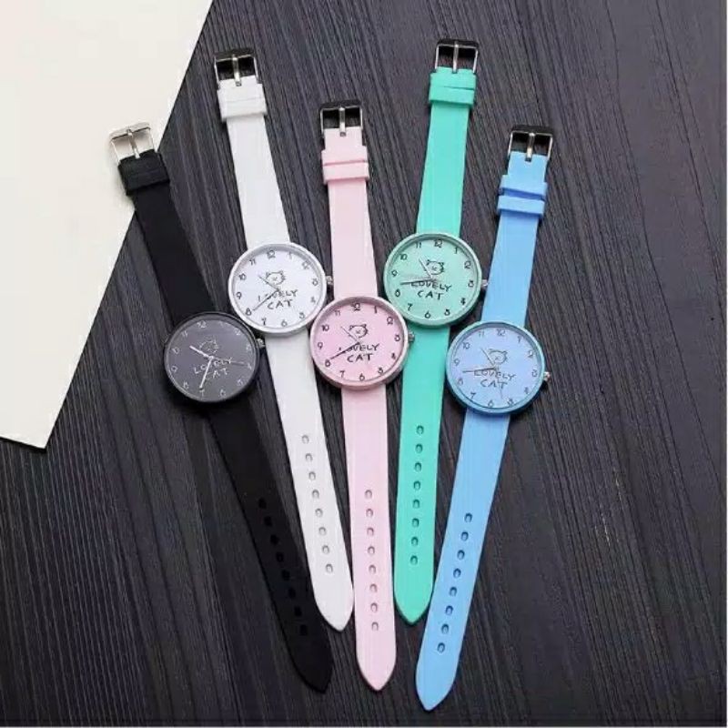 Jam Tangan Lovely Cat  Candy Cat Wanita Korea Fashion / Jam Tangan Murah / Jam Karet Jelly Silikon