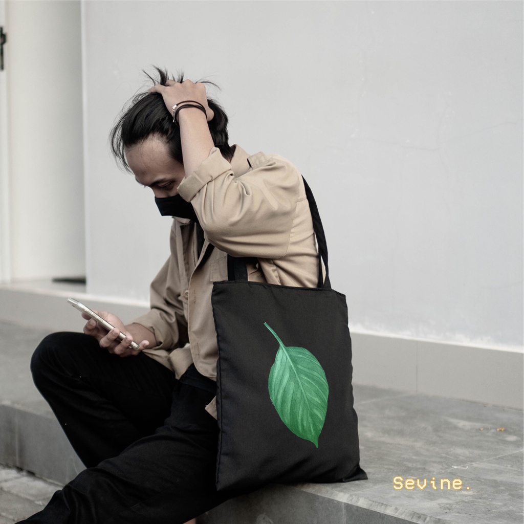 Sevine Totebag Tas Wanita Tote bag Resleting Girl Tropical Leaf Black Series - TRP7