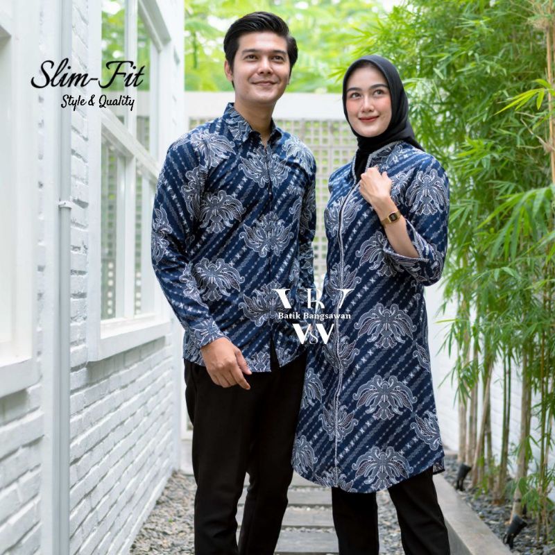 Batik Tunik Couple Modern Set Pakaian Couple Kemeja Batik Panjang Tunik Batik Wanita Batik Couple