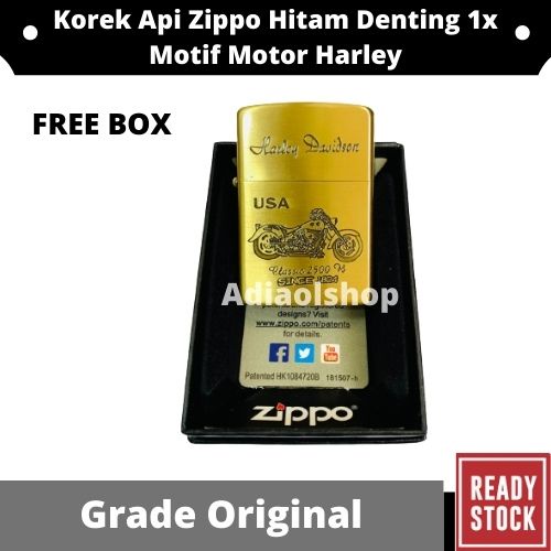 Zippo Gold Kuningan Denting 1x Grade Original Motif Motor Harley