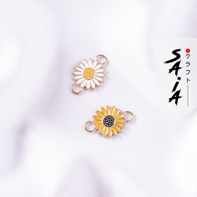 Sunflower charm enamel untuk membuat perhiasan konektor penghubung gelang simple DIY Saia Craft