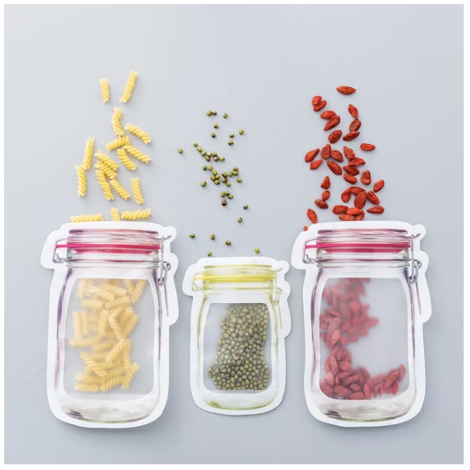 【GOGOMART】Mason Jar Kantong Plastik Klip / Toples Makanan Snack Bumbu Zipper Hemat Tempat