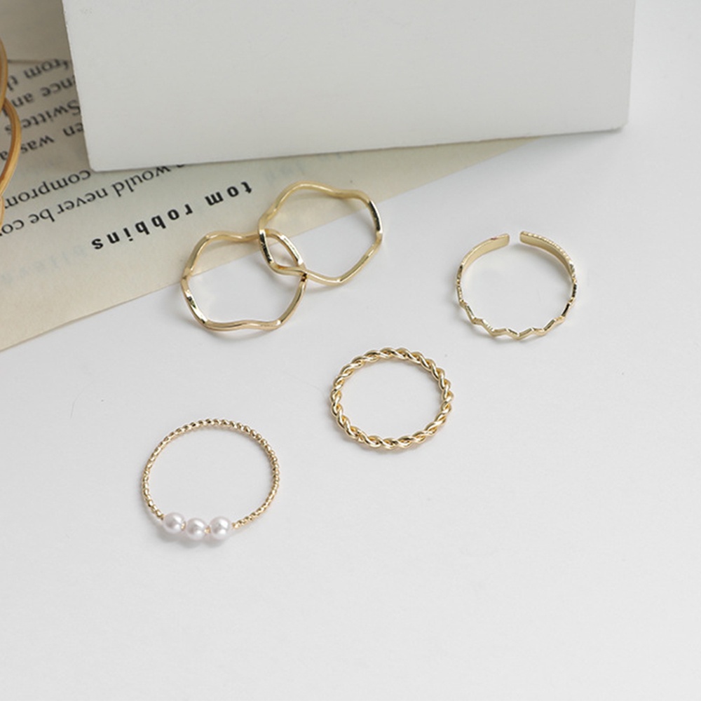 Needway  Parties Wedding Ring Gold Wavy Ring Rings Set Pearl Minimalist Round Personality Geometric Ladies Women Jewelry/Multicolor