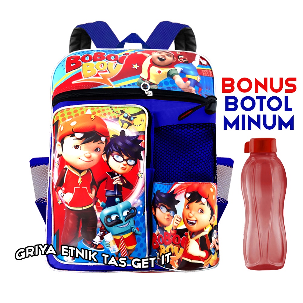 Tas Sekolah Anak Laki Laki SD Ransel Karakter Boboiboy Ultraman Spiderman BONUS BOTOL MINUM