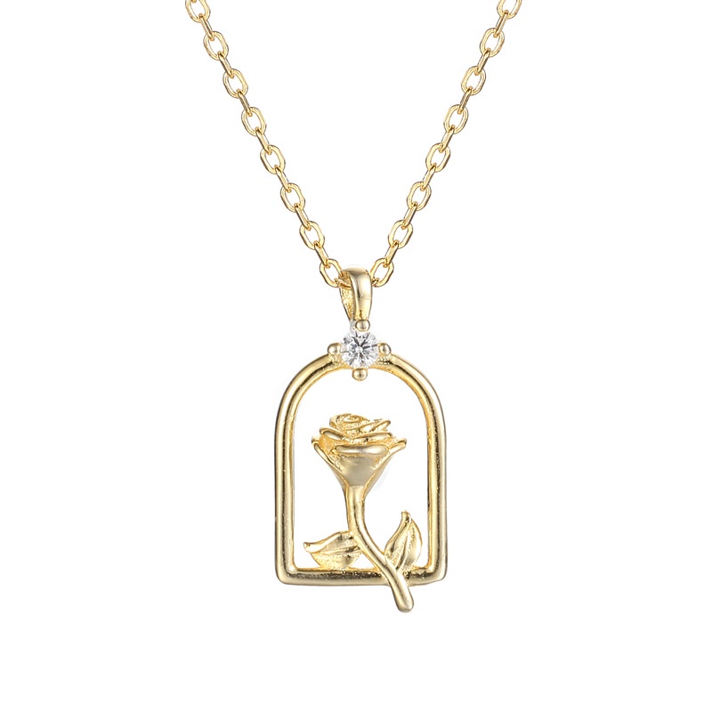 Kalung Rantai Dengan Liontin Bunga Mawar Hollow out Untuk Wanita