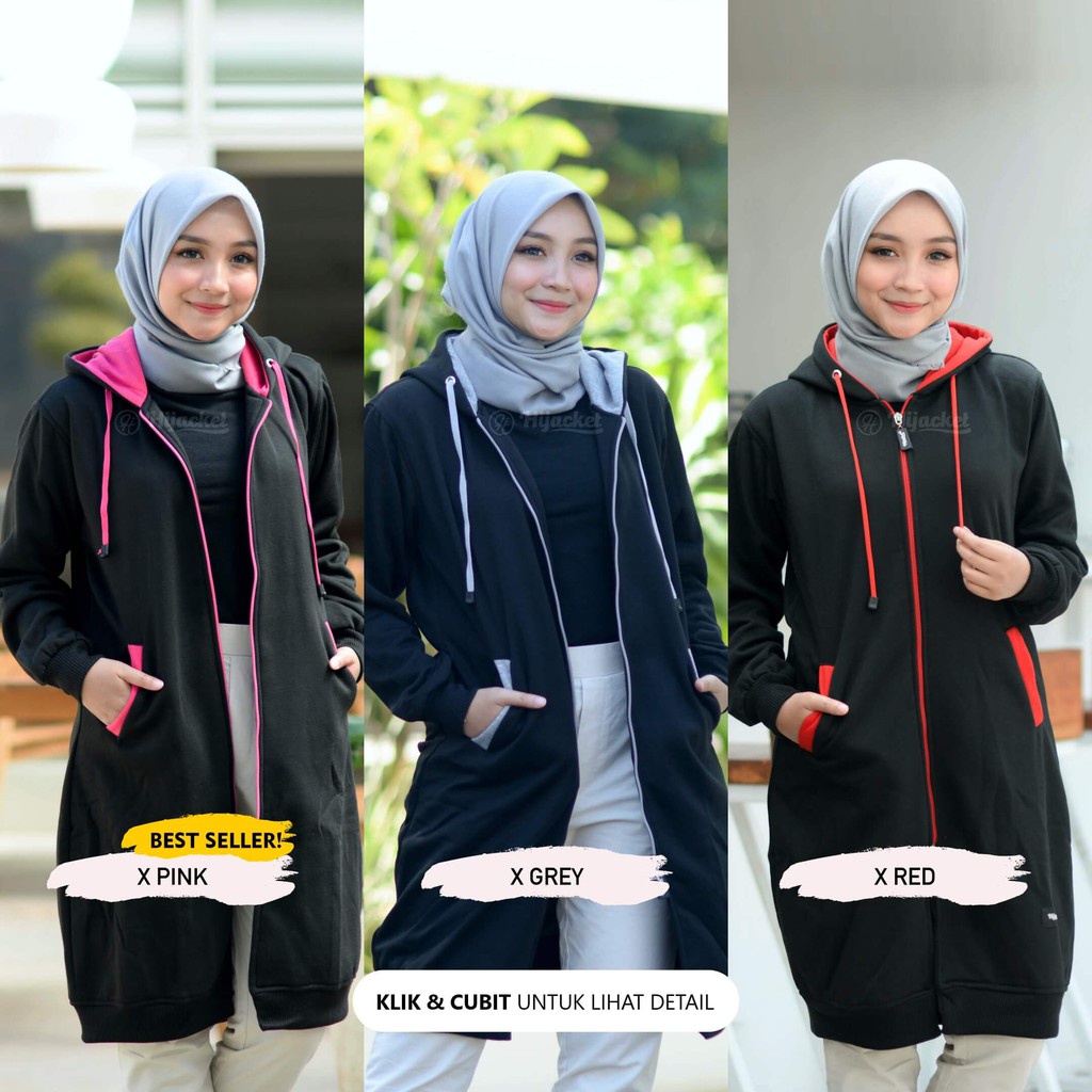 JAKET SWEATER WANITA MUSLIMAH - Hijacket Basic Black Switer Hoodie Panjang Hijaber Hijabers Syari