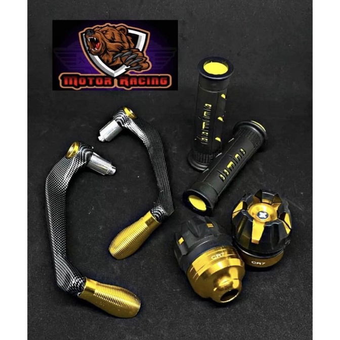 [PAKET 3IN1] PROGUARD FULL CNC KARBON MODEL SABIT PLUS HANDGRIP DOMINO SISIK PLUS JALU AS RODA BUAH NAGA UNIVERSAL