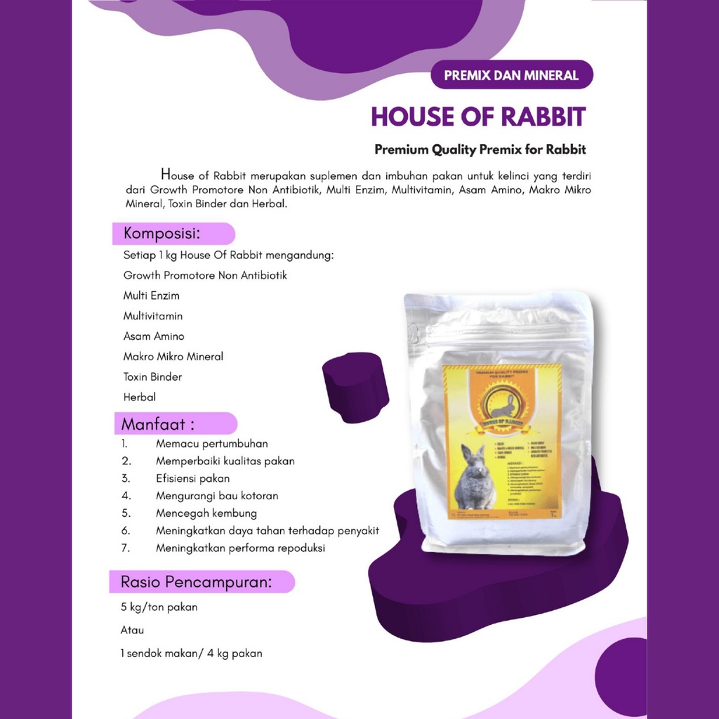 HOUSE OF RABBIT | Premix Suplemen dan Imbuhan Pakan Untuk Kelinci | Apoternak