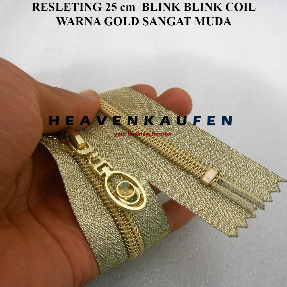 Resleting Zipper Busana 25 cm Coil Warna Gold Sangat Muda Blink Blink